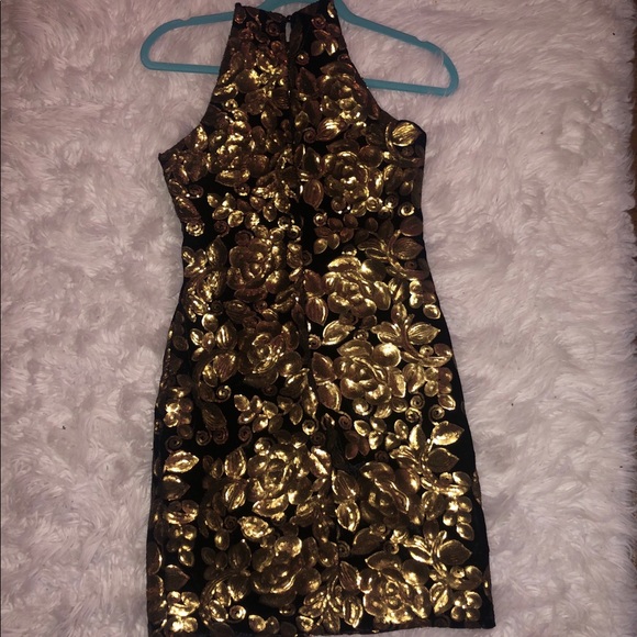 Gold and Black Sequin Mini Dress - Picture 2 of 2
